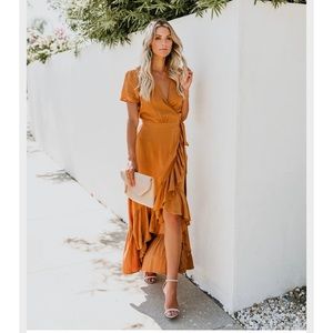Vici Ruffle Wrap Maxi Dress in Mustard Yellow